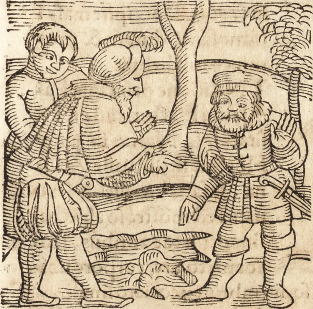 An illustration from Prodigiorvm ac ostentorvm chronicon : quae praeter naturae ordinem, motum, et operationem, et in svperioribus & his inferioribus mundi regionibus, ab exordio mundi usque ad haec nostra tempora, acciderunt ..., 1557, leaf 620