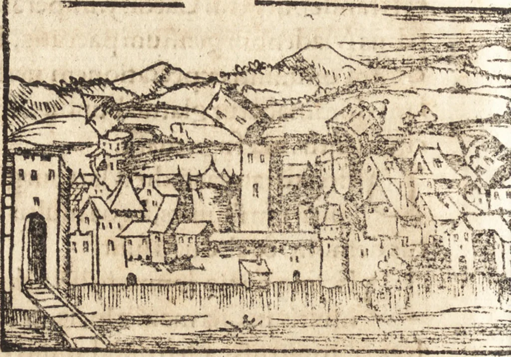 An illustration from Prodigiorvm ac ostentorvm chronicon : quae praeter naturae ordinem, motum, et operationem, et in svperioribus & his inferioribus mundi regionibus, ab exordio mundi usque ad haec nostra tempora, acciderunt ..., 1557, leaf 623