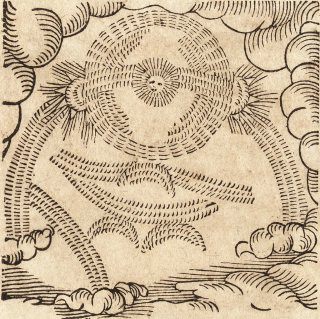 An illustration from Prodigiorvm ac ostentorvm chronicon : quae praeter naturae ordinem, motum, et operationem, et in svperioribus & his inferioribus mundi regionibus, ab exordio mundi usque ad haec nostra tempora, acciderunt ..., 1557, leaf 624