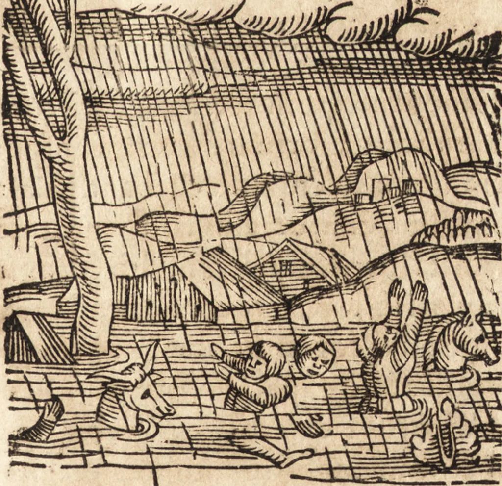 An illustration from Prodigiorvm ac ostentorvm chronicon : quae praeter naturae ordinem, motum, et operationem, et in svperioribus & his inferioribus mundi regionibus, ab exordio mundi usque ad haec nostra tempora, acciderunt ..., 1557, leaf 624