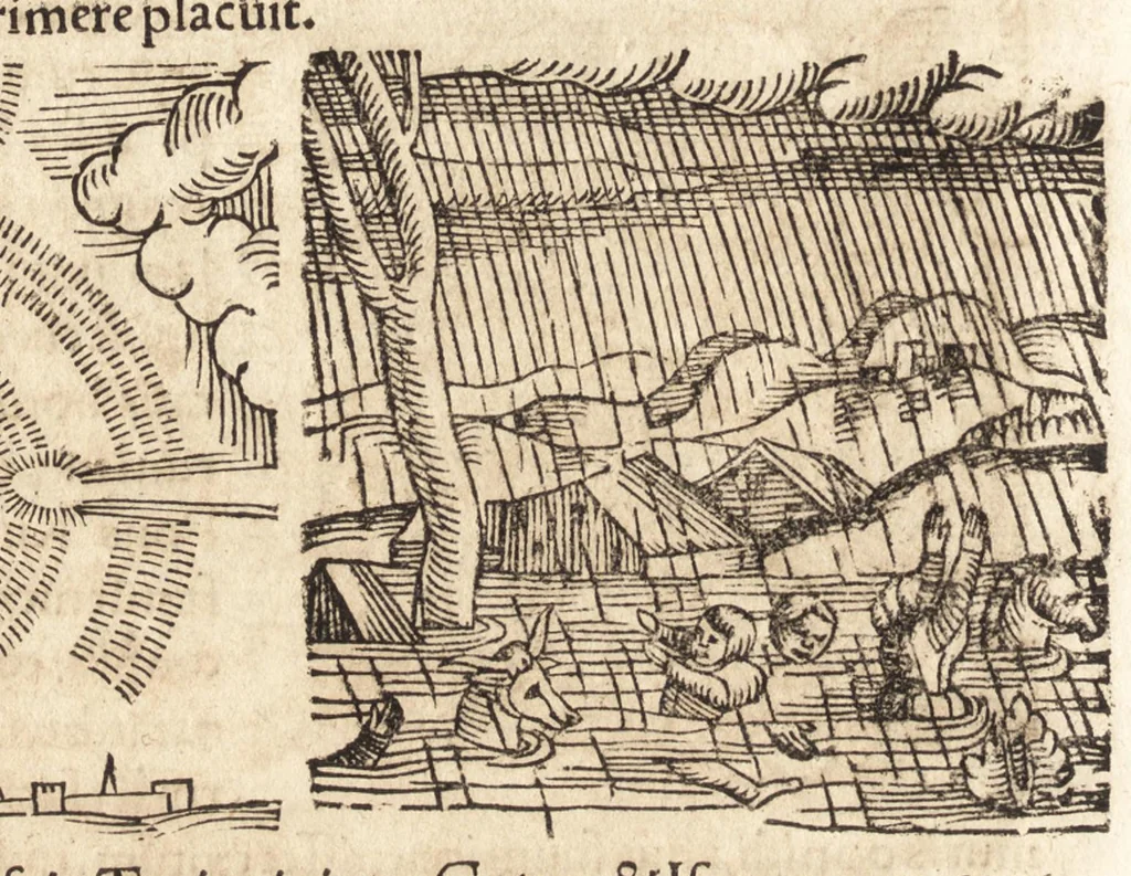An illustration from Prodigiorvm ac ostentorvm chronicon : quae praeter naturae ordinem, motum, et operationem, et in svperioribus & his inferioribus mundi regionibus, ab exordio mundi usque ad haec nostra tempora, acciderunt ..., 1557, leaf 625