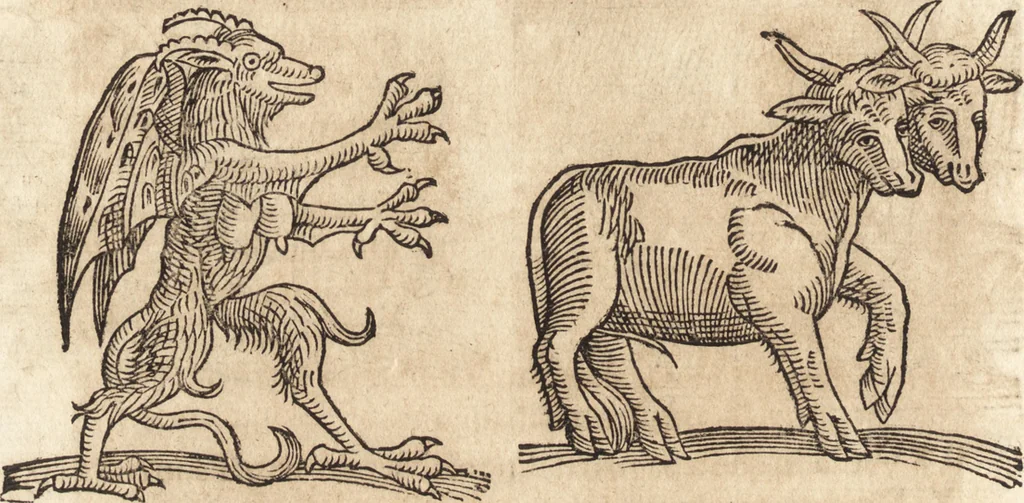 An illustration from Prodigiorvm ac ostentorvm chronicon : quae praeter naturae ordinem, motum, et operationem, et in svperioribus & his inferioribus mundi regionibus, ab exordio mundi usque ad haec nostra tempora, acciderunt ..., 1557, leaf 627
