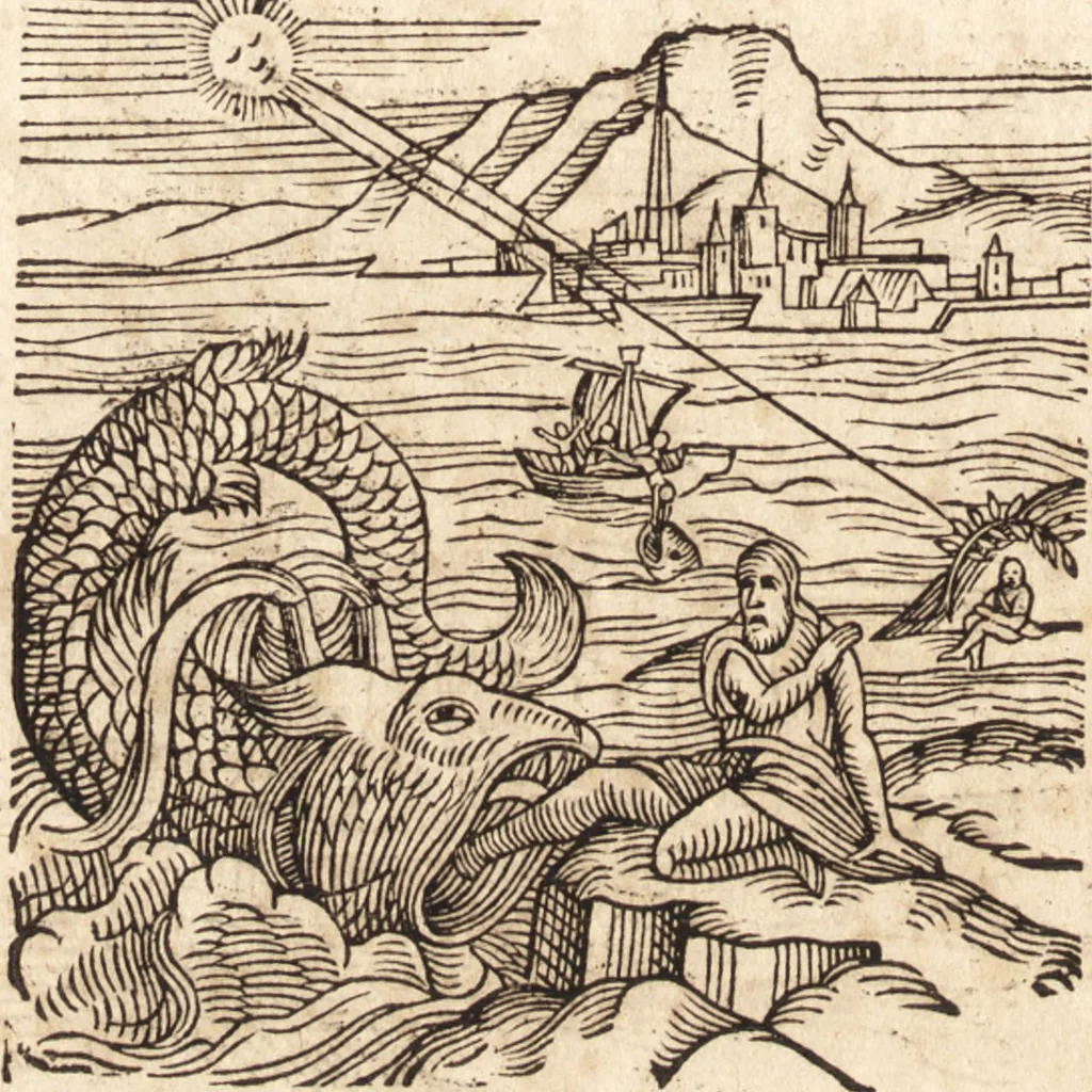 An illustration from Prodigiorvm ac ostentorvm chronicon : quae praeter naturae ordinem, motum, et operationem, et in svperioribus & his inferioribus mundi regionibus, ab exordio mundi usque ad haec nostra tempora, acciderunt ..., 1557, leaf 63