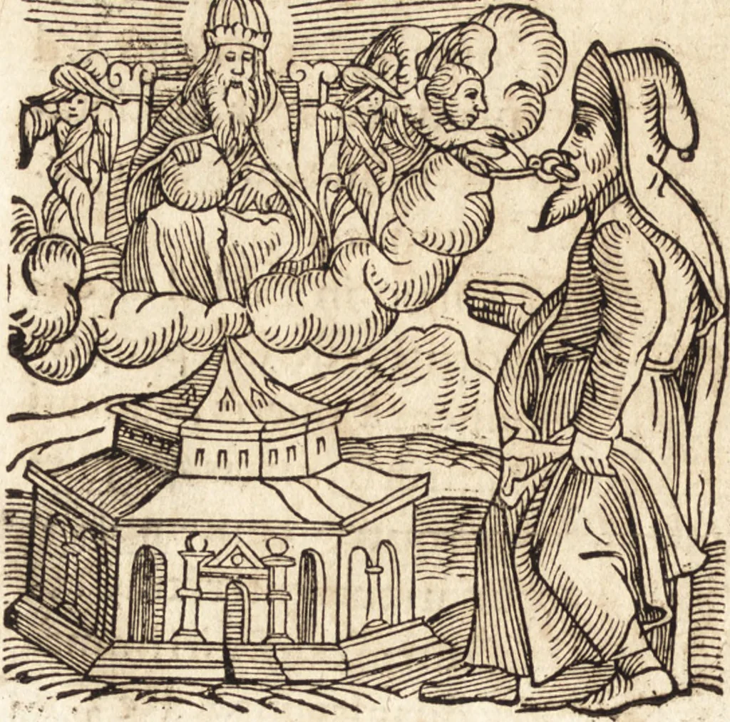 An illustration from Prodigiorvm ac ostentorvm chronicon : quae praeter naturae ordinem, motum, et operationem, et in svperioribus & his inferioribus mundi regionibus, ab exordio mundi usque ad haec nostra tempora, acciderunt ..., 1557, leaf 63