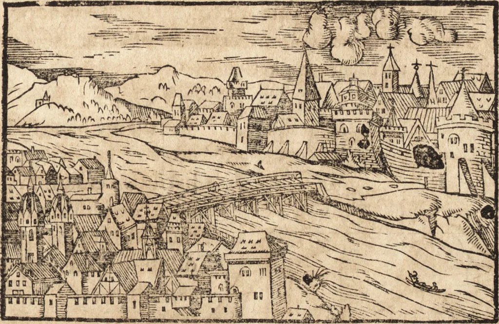 An illustration from Prodigiorvm ac ostentorvm chronicon : quae praeter naturae ordinem, motum, et operationem, et in svperioribus & his inferioribus mundi regionibus, ab exordio mundi usque ad haec nostra tempora, acciderunt ..., 1557, leaf 632