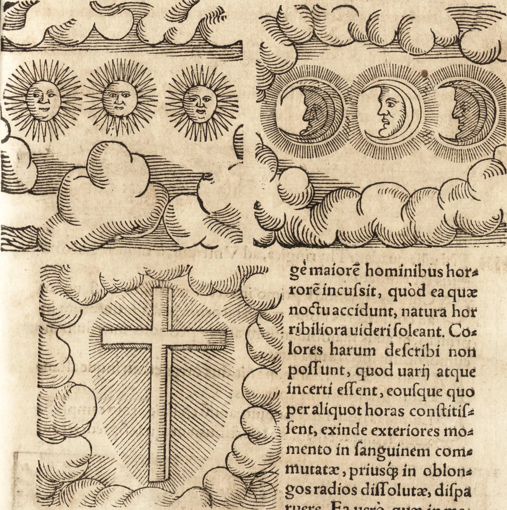 An illustration from Prodigiorvm ac ostentorvm chronicon : quae praeter naturae ordinem, motum, et operationem, et in svperioribus & his inferioribus mundi regionibus, ab exordio mundi usque ad haec nostra tempora, acciderunt ..., 1557, leaf 640