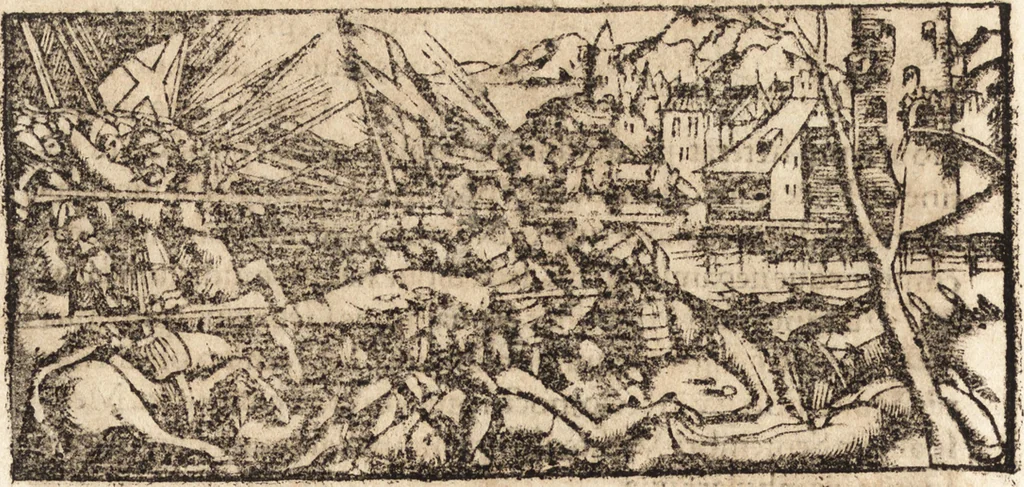An illustration from Prodigiorvm ac ostentorvm chronicon : quae praeter naturae ordinem, motum, et operationem, et in svperioribus & his inferioribus mundi regionibus, ab exordio mundi usque ad haec nostra tempora, acciderunt ..., 1557, leaf 641