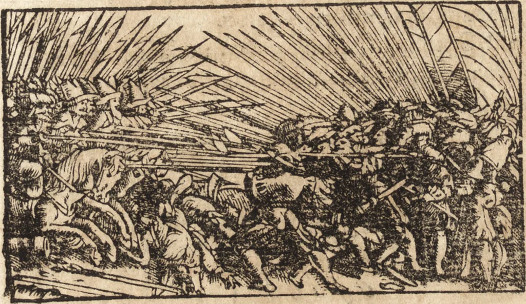 An illustration from Prodigiorvm ac ostentorvm chronicon : quae praeter naturae ordinem, motum, et operationem, et in svperioribus & his inferioribus mundi regionibus, ab exordio mundi usque ad haec nostra tempora, acciderunt ..., 1557, leaf 643