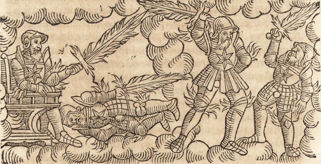 An illustration from Prodigiorvm ac ostentorvm chronicon : quae praeter naturae ordinem, motum, et operationem, et in svperioribus & his inferioribus mundi regionibus, ab exordio mundi usque ad haec nostra tempora, acciderunt ..., 1557, leaf 649