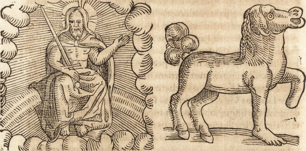 An illustration from Prodigiorvm ac ostentorvm chronicon : quae praeter naturae ordinem, motum, et operationem, et in svperioribus & his inferioribus mundi regionibus, ab exordio mundi usque ad haec nostra tempora, acciderunt ..., 1557, leaf 653