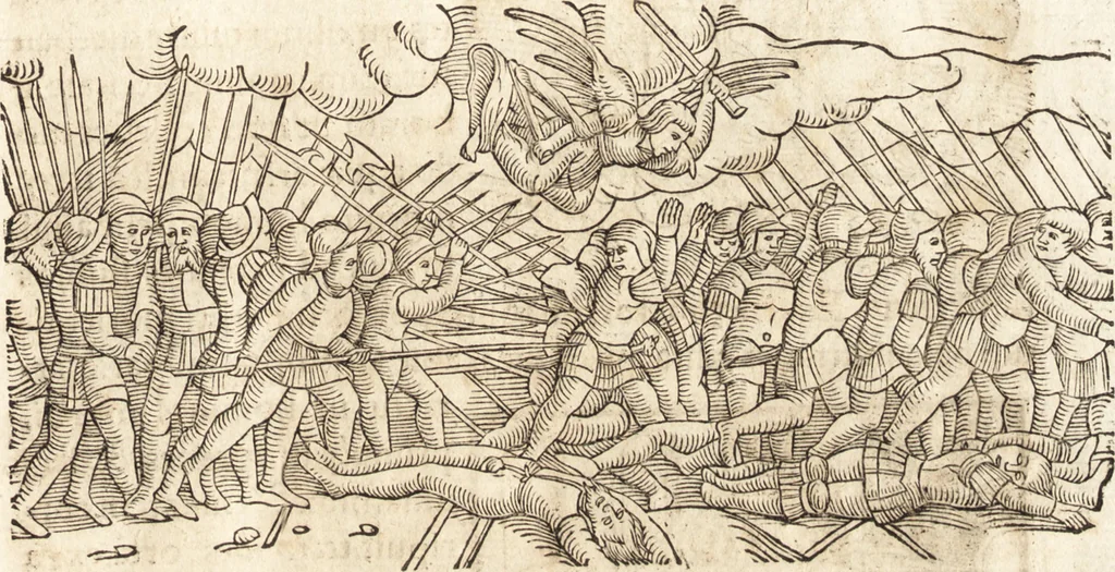 An illustration from Prodigiorvm ac ostentorvm chronicon : quae praeter naturae ordinem, motum, et operationem, et in svperioribus & his inferioribus mundi regionibus, ab exordio mundi usque ad haec nostra tempora, acciderunt ..., 1557, leaf 66