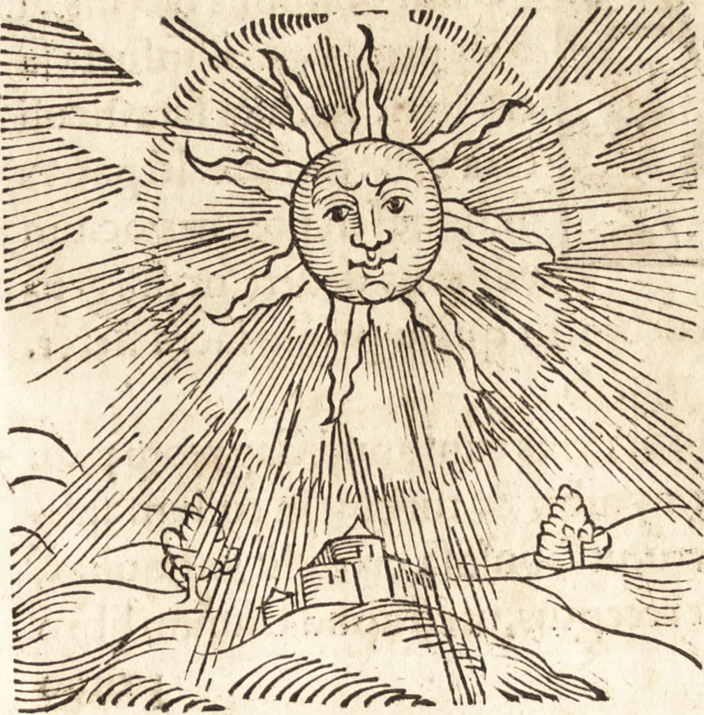 An illustration from Prodigiorvm ac ostentorvm chronicon : quae praeter naturae ordinem, motum, et operationem, et in svperioribus & his inferioribus mundi regionibus, ab exordio mundi usque ad haec nostra tempora, acciderunt ..., 1557, leaf 66