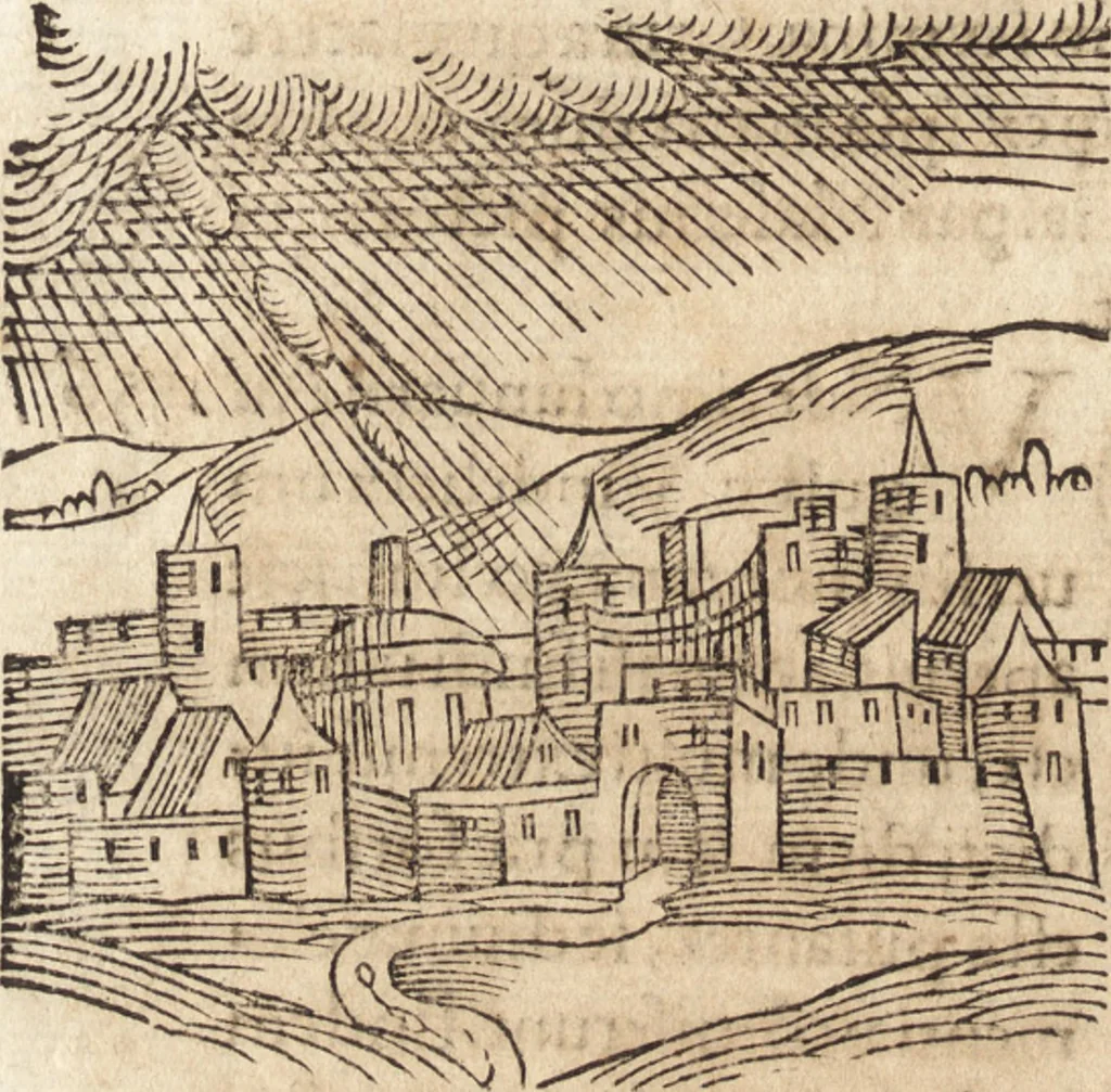 An illustration from Prodigiorvm ac ostentorvm chronicon : quae praeter naturae ordinem, motum, et operationem, et in svperioribus & his inferioribus mundi regionibus, ab exordio mundi usque ad haec nostra tempora, acciderunt ..., 1557, leaf 663