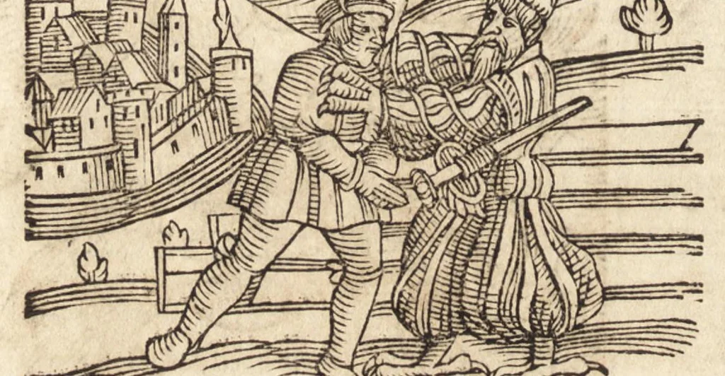 An illustration from Prodigiorvm ac ostentorvm chronicon : quae praeter naturae ordinem, motum, et operationem, et in svperioribus & his inferioribus mundi regionibus, ab exordio mundi usque ad haec nostra tempora, acciderunt ..., 1557, leaf 671