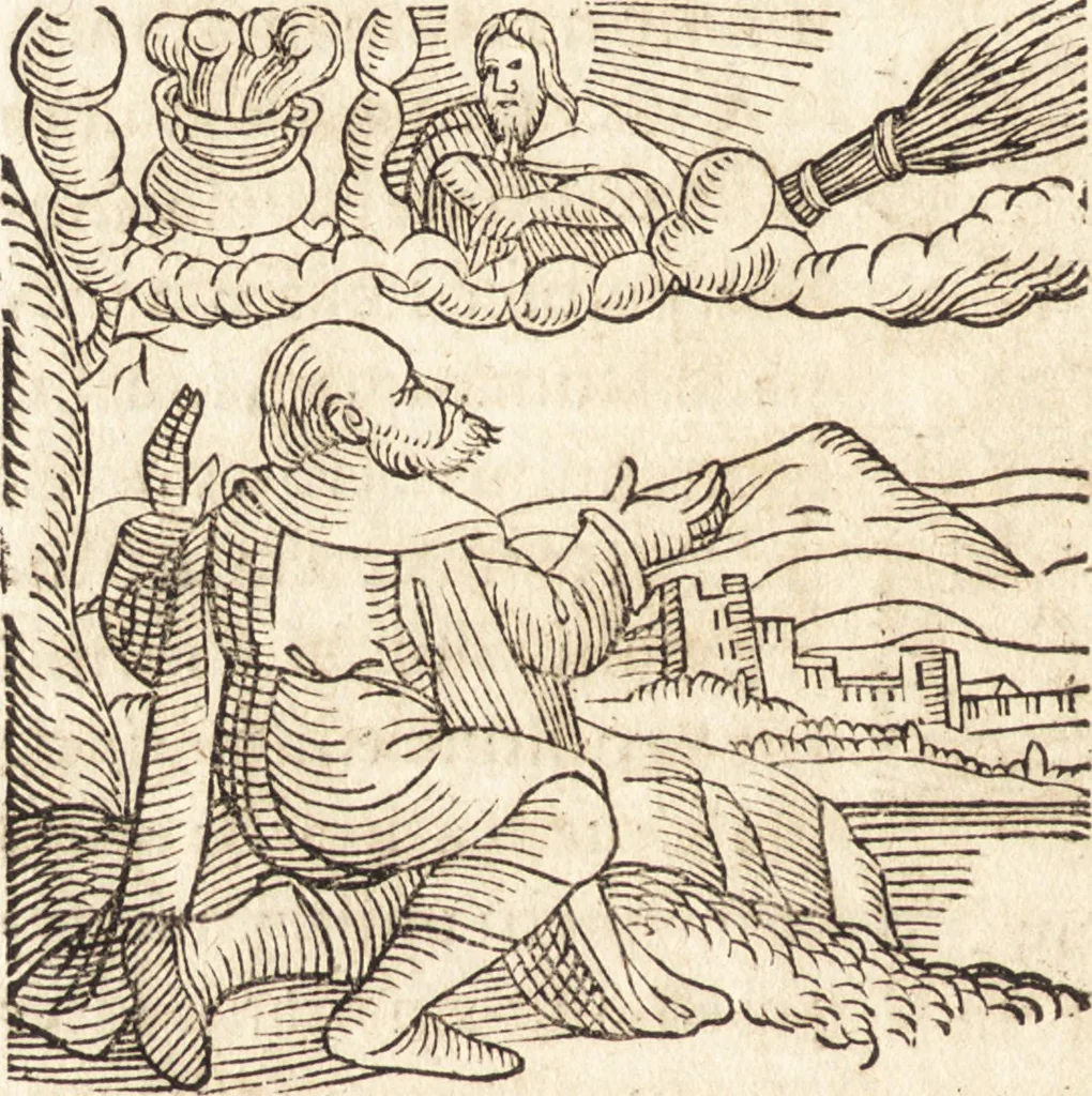 An illustration from Prodigiorvm ac ostentorvm chronicon : quae praeter naturae ordinem, motum, et operationem, et in svperioribus & his inferioribus mundi regionibus, ab exordio mundi usque ad haec nostra tempora, acciderunt ..., 1557, leaf 69