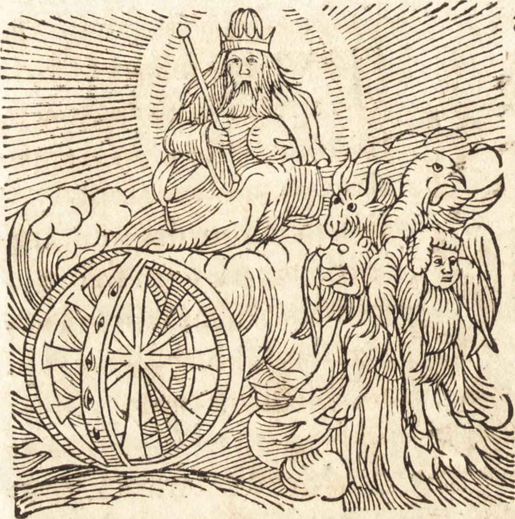 An illustration from Prodigiorvm ac ostentorvm chronicon : quae praeter naturae ordinem, motum, et operationem, et in svperioribus & his inferioribus mundi regionibus, ab exordio mundi usque ad haec nostra tempora, acciderunt ..., 1557, leaf 71