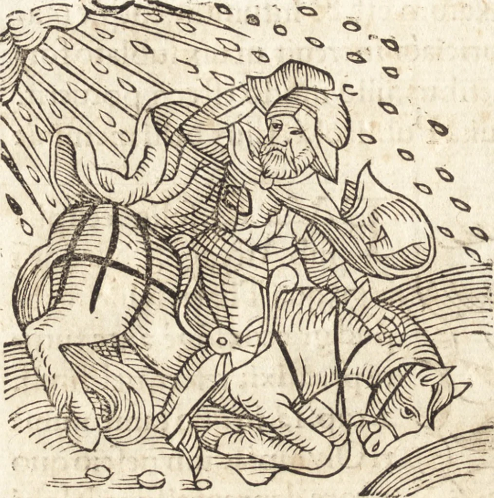 An illustration from Prodigiorvm ac ostentorvm chronicon : quae praeter naturae ordinem, motum, et operationem, et in svperioribus & his inferioribus mundi regionibus, ab exordio mundi usque ad haec nostra tempora, acciderunt ..., 1557, leaf 75