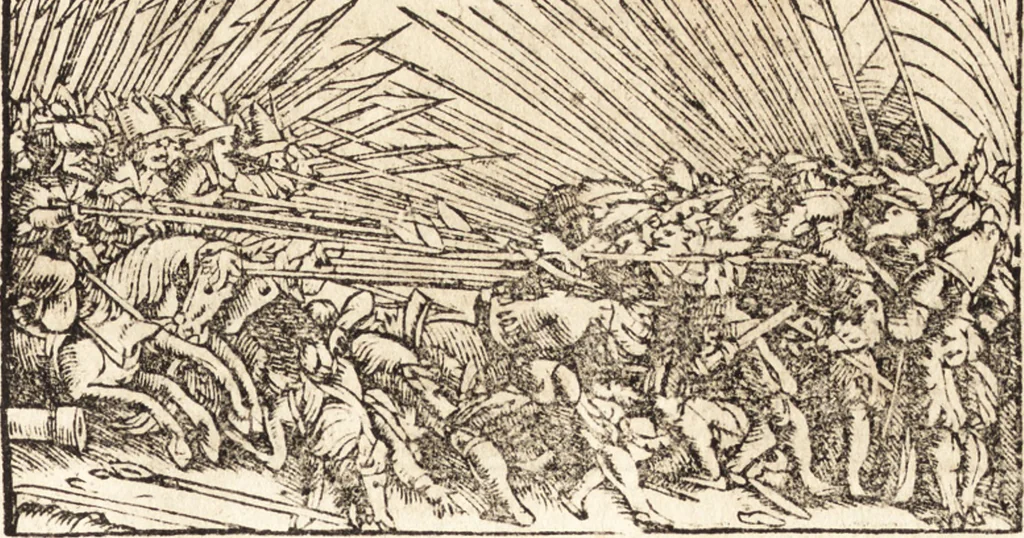 An illustration from Prodigiorvm ac ostentorvm chronicon : quae praeter naturae ordinem, motum, et operationem, et in svperioribus & his inferioribus mundi regionibus, ab exordio mundi usque ad haec nostra tempora, acciderunt ..., 1557, leaf 78