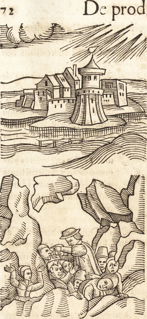 An illustration from Prodigiorvm ac ostentorvm chronicon : quae praeter naturae ordinem, motum, et operationem, et in svperioribus & his inferioribus mundi regionibus, ab exordio mundi usque ad haec nostra tempora, acciderunt ..., 1557, leaf 83