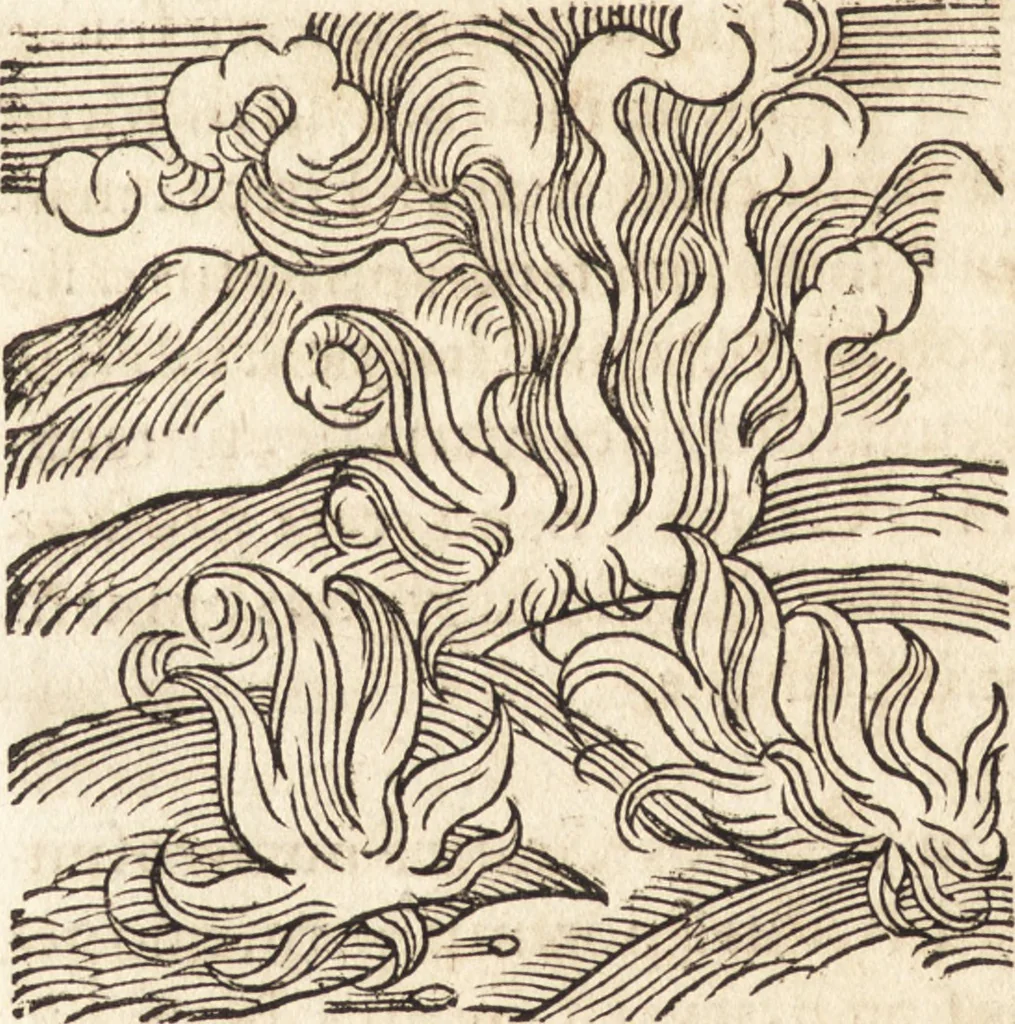 An illustration from Prodigiorvm ac ostentorvm chronicon : quae praeter naturae ordinem, motum, et operationem, et in svperioribus & his inferioribus mundi regionibus, ab exordio mundi usque ad haec nostra tempora, acciderunt ..., 1557, leaf 85