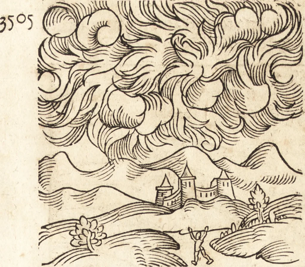 An illustration from Prodigiorvm ac ostentorvm chronicon : quae praeter naturae ordinem, motum, et operationem, et in svperioribus & his inferioribus mundi regionibus, ab exordio mundi usque ad haec nostra tempora, acciderunt ..., 1557, leaf 88