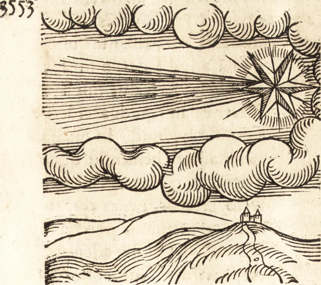 An illustration from Prodigiorvm ac ostentorvm chronicon : quae praeter naturae ordinem, motum, et operationem, et in svperioribus & his inferioribus mundi regionibus, ab exordio mundi usque ad haec nostra tempora, acciderunt ..., 1557, leaf 92