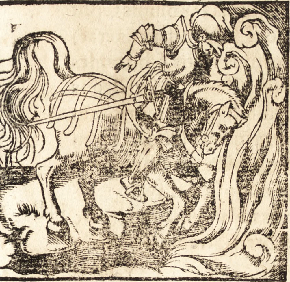 An illustration from Prodigiorvm ac ostentorvm chronicon : quae praeter naturae ordinem, motum, et operationem, et in svperioribus & his inferioribus mundi regionibus, ab exordio mundi usque ad haec nostra tempora, acciderunt ..., 1557, leaf 96