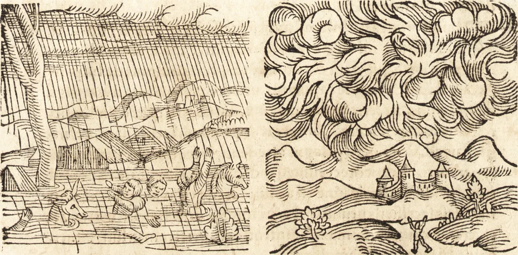 An illustration from Prodigiorvm ac ostentorvm chronicon : quae praeter naturae ordinem, motum, et operationem, et in svperioribus & his inferioribus mundi regionibus, ab exordio mundi usque ad haec nostra tempora, acciderunt ..., 1557, leaf 98