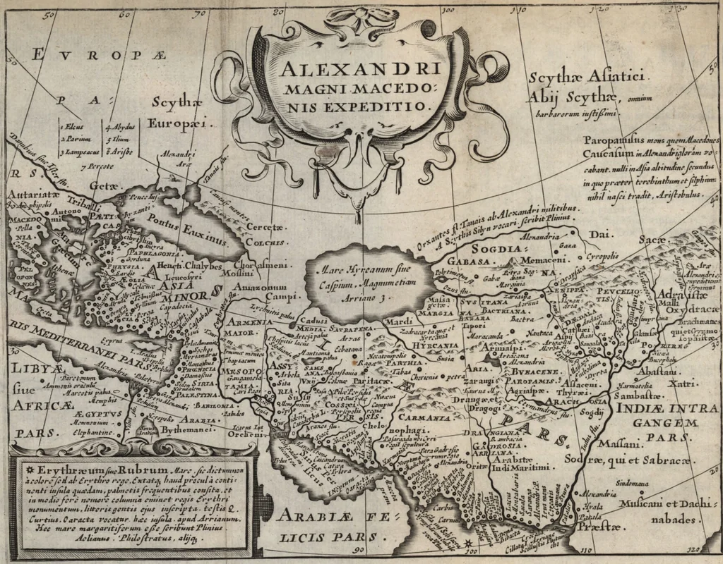 An illustration from Q. Curtius Rufus De rebus gestis Alexandri Magni : cum commentariis Raderi, Bongarsii, Popmae, Salmaaii, Gronovii, Loccenii & Freinshemii : hujusque & vetustioribus supplementis, nec non locorum difficiliorum interpretatione, & indice philologico locupletissimo rerum & verborum : accedunt figurae aeneae ad historiam Alexandri Magni apud curtium illustrandam necessariae, 1696, leaf 21