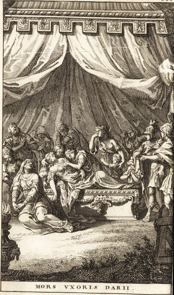 An illustration from Q. Curtius Rufus De rebus gestis Alexandri Magni : cum commentariis Raderi, Bongarsii, Popmae, Salmaaii, Gronovii, Loccenii & Freinshemii : hujusque & vetustioribus supplementis, nec non locorum difficiliorum interpretatione, & indice philologico locupletissimo rerum & verborum : accedunt figurae aeneae ad historiam Alexandri Magni apud curtium illustrandam necessariae, 1696, leaf 267