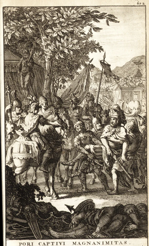 An illustration from Q. Curtius Rufus De rebus gestis Alexandri Magni : cum commentariis Raderi, Bongarsii, Popmae, Salmaaii, Gronovii, Loccenii & Freinshemii : hujusque & vetustioribus supplementis, nec non locorum difficiliorum interpretatione, & indice philologico locupletissimo rerum & verborum : accedunt figurae aeneae ad historiam Alexandri Magni apud curtium illustrandam necessariae, 1696, leaf 744