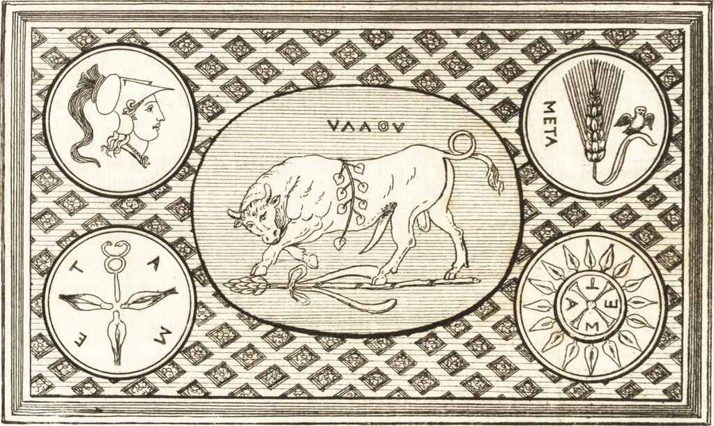 An illustration from Recherches sur l'origine, l'esprit et les progrès des arts de la Grèce : sur leur connexion avec les arts et la religion de plus anciens peuples connus : sur les monumens antiques de l'Inde, de la Perse, du reste de l'Asie, de l'Europe et de l'Égypte, 1785, leaf 442