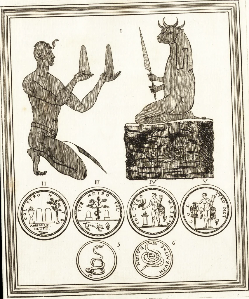 An illustration from Recherches sur l'origine, l'esprit et les progrès des arts de la Grèce : sur leur connexion avec les arts et la religion de plus anciens peuples connus : sur les monumens antiques de l'Inde, de la Perse, du reste de l'Asie, de l'Europe et de l'Égypte, 1785, leaf 594