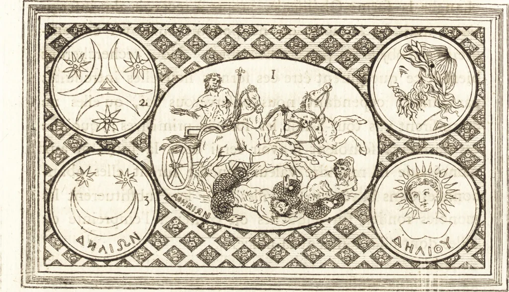 An illustration from Recherches sur l'origine, l'esprit et les progrès des arts de la Grèce : sur leur connexion avec les arts et la religion de plus anciens peuples connus : sur les monumens antiques de l'Inde, de la Perse, du reste de l'Asie, de l'Europe et de l'Égypte, 1785, leaf 71