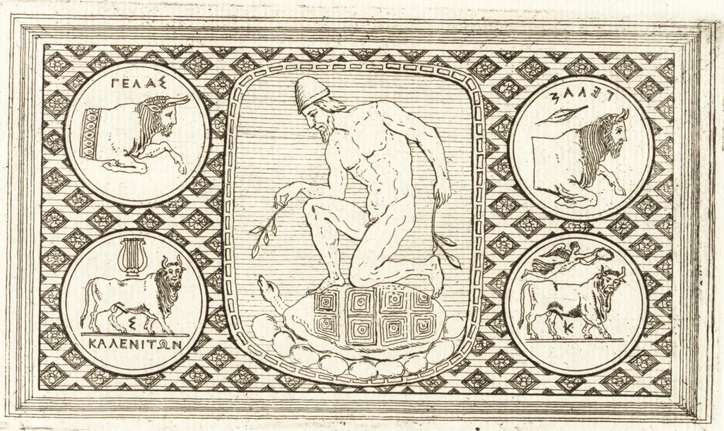 An illustration from Recherches sur l'origine, l'esprit et les progrès des arts de la Grèce : sur leur connexion avec les arts et la religion de plus anciens peuples connus : sur les monumens antiques de l'Inde, de la Perse, du reste de l'Asie, de l'Europe et de l'Égypte, 1785, leaf 390