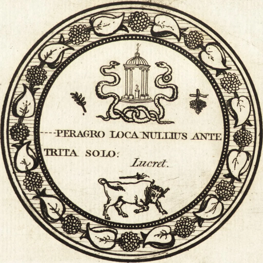 An illustration from Recherches sur l'origine, l'esprit et les progrès des arts de la Grèce : sur leur connexion avec les arts et la religion de plus anciens peuples connus : sur les monumens antiques de l'Inde, de la Perse, du reste de l'Asie, de l'Europe et de l'Égypte, 1785, leaf 6