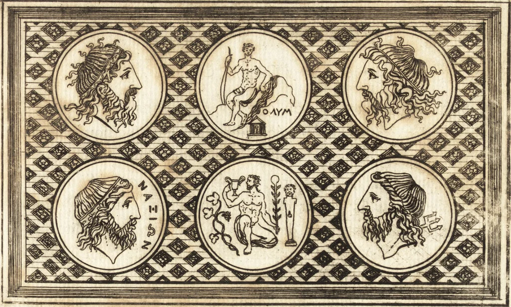 An illustration from Recherches sur l'origine, l'esprit et les progrès des arts de la Grèce : sur leur connexion avec les arts et la religion de plus anciens peuples connus : sur les monumens antiques de l'Inde, de la Perse, du reste de l'Asie, de l'Europe et de l'Égypte, 1785, leaf 8