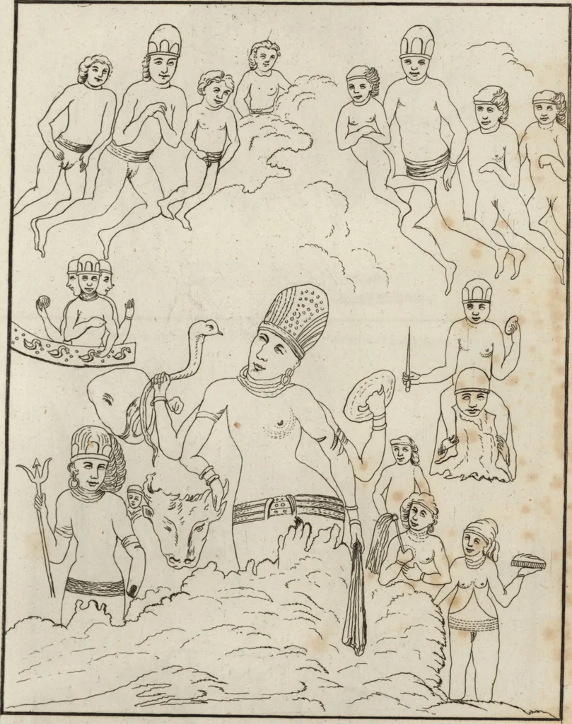 An illustration from Recherches sur l'origine, l'esprit et les progrès des arts de la Grèce : sur leur connexion avec les arts et la religion de plus anciens peuples connus : sur les monumens antiques de l'Inde, de la Perse, du reste de l'Asie, de l'Europe et de l'Égypte, 1785, leaf 218