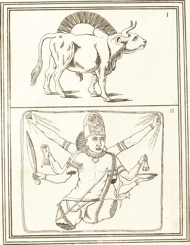 An illustration from Recherches sur l'origine, l'esprit et les progrès des arts de la Grèce : sur leur connexion avec les arts et la religion de plus anciens peuples connus : sur les monumens antiques de l'Inde, de la Perse, du reste de l'Asie, de l'Europe et de l'Égypte, 1785, leaf 220