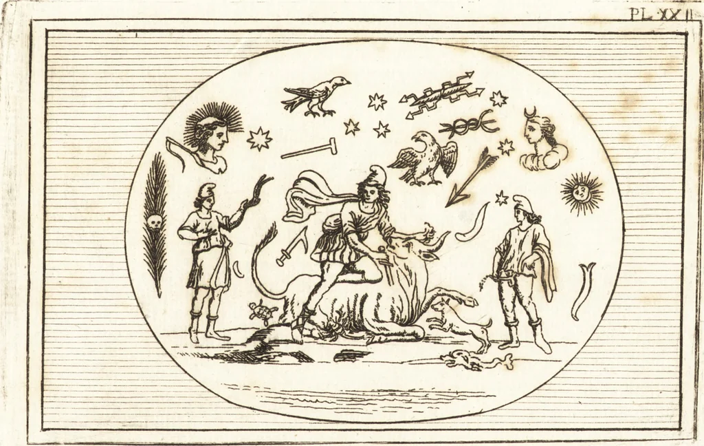 An illustration from Recherches sur l'origine, l'esprit et les progrès des arts de la Grèce : sur leur connexion avec les arts et la religion de plus anciens peuples connus : sur les monumens antiques de l'Inde, de la Perse, du reste de l'Asie, de l'Europe et de l'Égypte, 1785, leaf 244