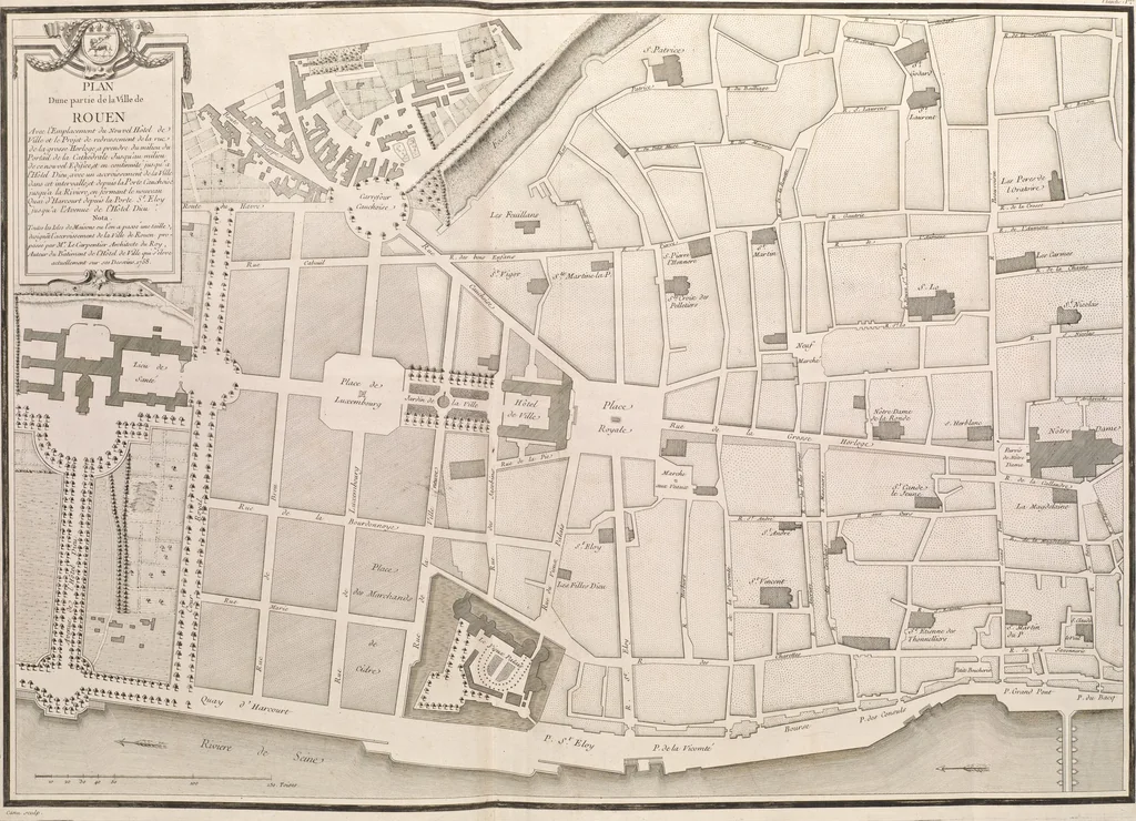 An illustration from Recueil des plans, coupes et elévations du nouvel Hôtel de ville de Rouen : dont la construction a été commencée en mai 1757, et avec les plans d'un accroissement et autres ouvrages projettés par cette ville, 1758, leaf 19