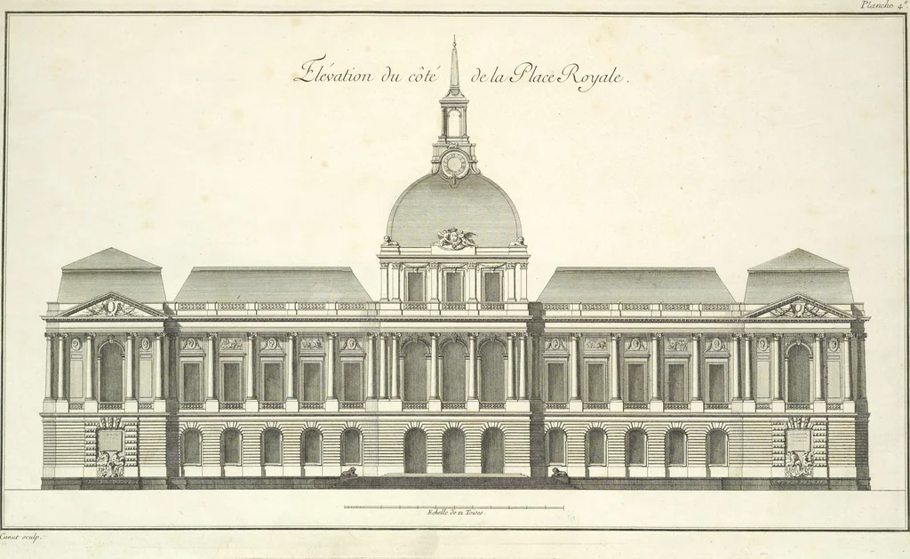 An illustration from Recueil des plans, coupes et elévations du nouvel Hôtel de ville de Rouen : dont la construction a été commencée en mai 1757, et avec les plans d'un accroissement et autres ouvrages projettés par cette ville, 1758, leaf 30