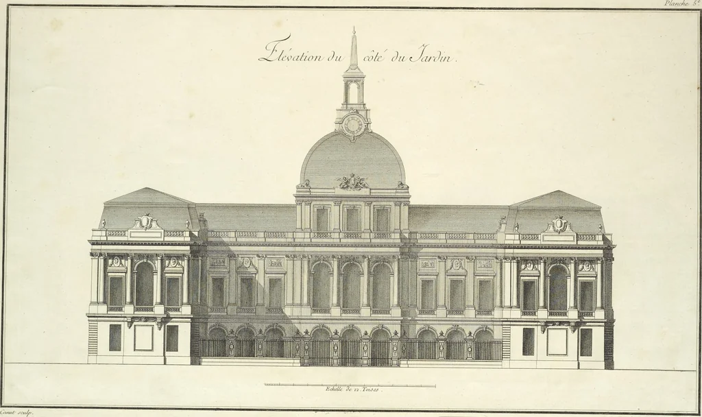 An illustration from Recueil des plans, coupes et elévations du nouvel Hôtel de ville de Rouen : dont la construction a été commencée en mai 1757, et avec les plans d'un accroissement et autres ouvrages projettés par cette ville, 1758, leaf 32