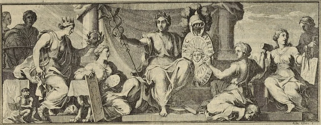 An illustration from Sentimens des plus habiles peintres du tems, sur la pratique de la peinture et sculpture : recueillis & mis en tables de preceptes, avec six discours academiques, extraits des conferences tenuës en l'Academie Royale desdits arts ... par Henry Testelin, peintre du roi, professeur & secretaire en ladite Academie, 1680, leaf 26