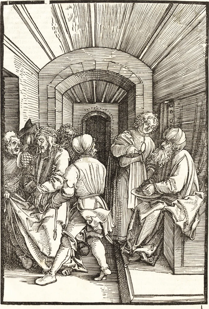 An illustration from Speculum passionis Domini Nostri Ihesu Christi : in quo relucẽt hec omnia singulariter vere & absolute, puta omnis p[er]fectio yerarchie, omniũ fidelium beatitudo, omnes virtutes, dona, fructus, et spiritualiũ bonorũ omnium efficacia, quod in fine prime partis huius speculi manifestissime cõprobat̃, 1507, leaf 102