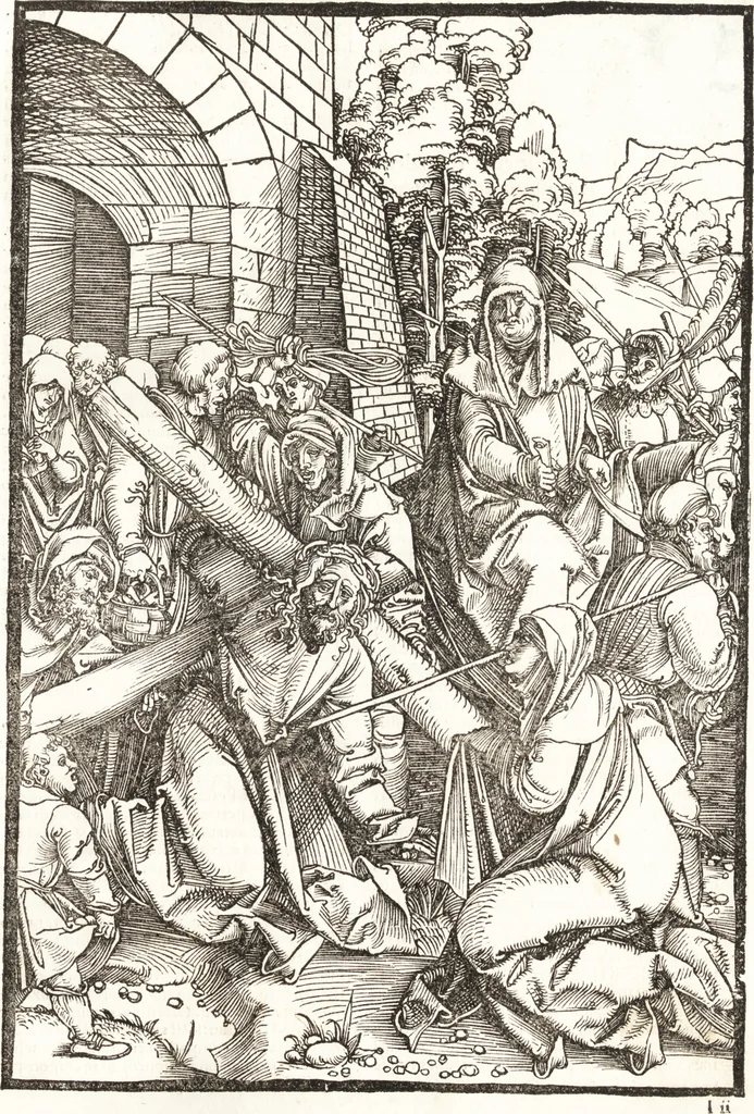An illustration from Speculum passionis Domini Nostri Ihesu Christi : in quo relucẽt hec omnia singulariter vere & absolute, puta omnis p[er]fectio yerarchie, omniũ fidelium beatitudo, omnes virtutes, dona, fructus, et spiritualiũ bonorũ omnium efficacia, quod in fine prime partis huius speculi manifestissime cõprobat̃, 1507, leaf 104