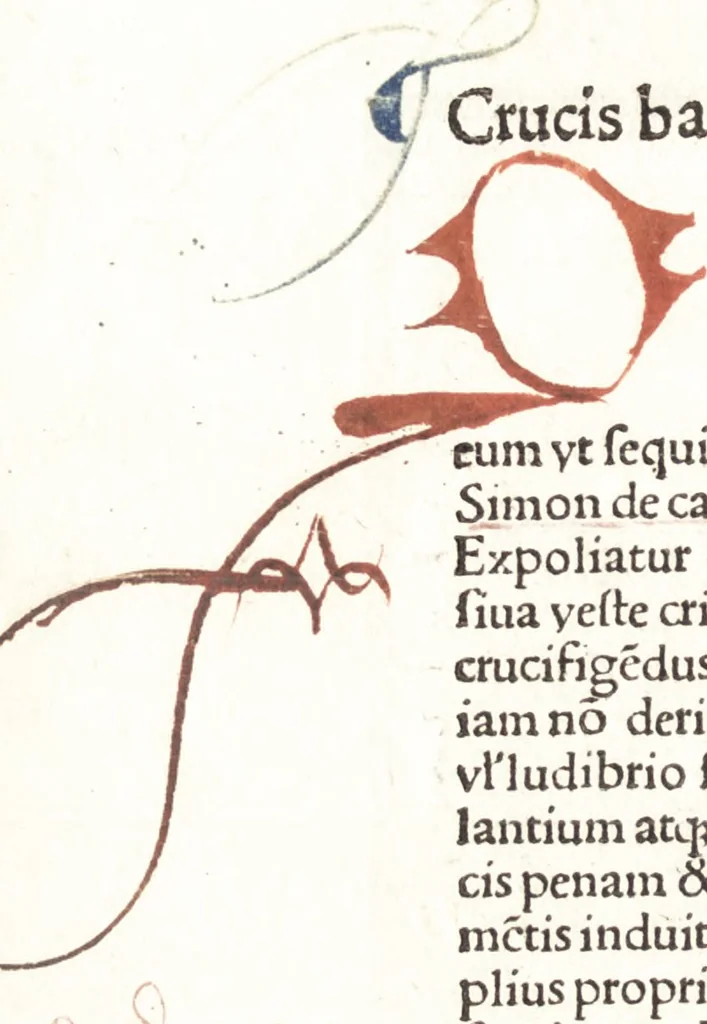 An illustration from Speculum passionis Domini Nostri Ihesu Christi : in quo relucẽt hec omnia singulariter vere & absolute, puta omnis p[er]fectio yerarchie, omniũ fidelium beatitudo, omnes virtutes, dona, fructus, et spiritualiũ bonorũ omnium efficacia, quod in fine prime partis huius speculi manifestissime cõprobat̃, 1507, leaf 105