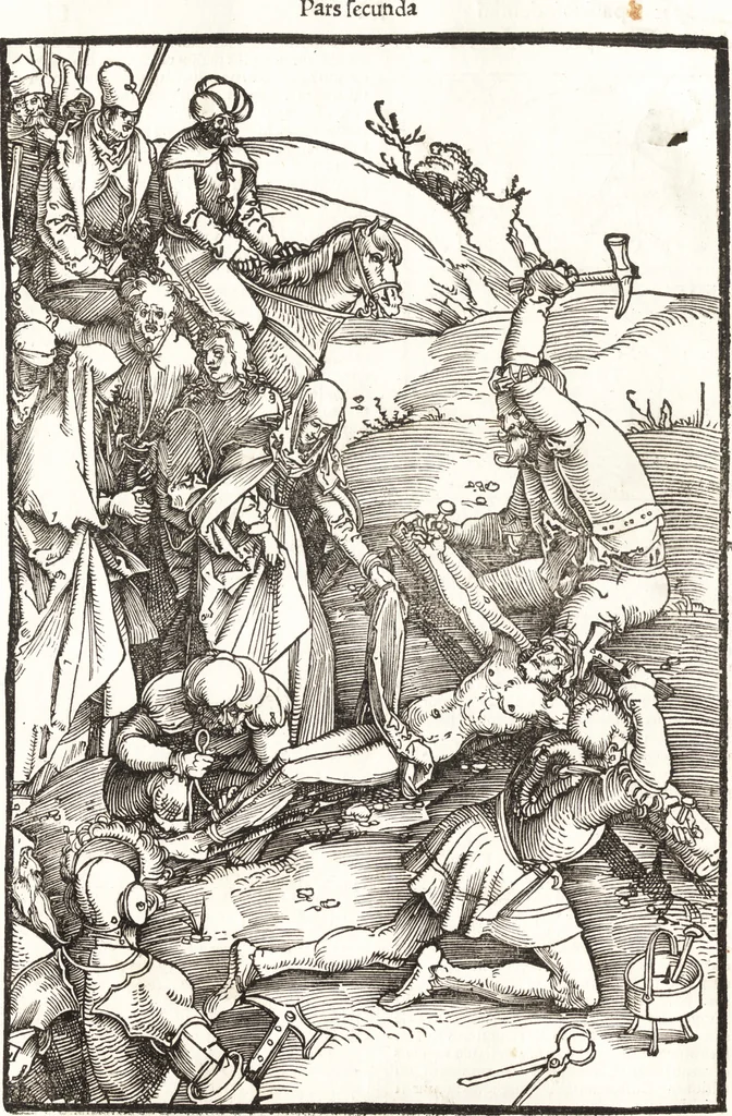An illustration from Speculum passionis Domini Nostri Ihesu Christi : in quo relucẽt hec omnia singulariter vere & absolute, puta omnis p[er]fectio yerarchie, omniũ fidelium beatitudo, omnes virtutes, dona, fructus, et spiritualiũ bonorũ omnium efficacia, quod in fine prime partis huius speculi manifestissime cõprobat̃, 1507, leaf 109