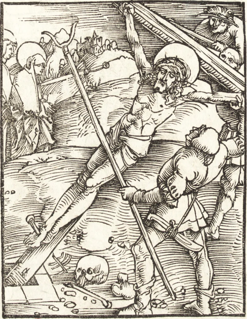 An illustration from Speculum passionis Domini Nostri Ihesu Christi : in quo relucẽt hec omnia singulariter vere & absolute, puta omnis p[er]fectio yerarchie, omniũ fidelium beatitudo, omnes virtutes, dona, fructus, et spiritualiũ bonorũ omnium efficacia, quod in fine prime partis huius speculi manifestissime cõprobat̃, 1507, leaf 115