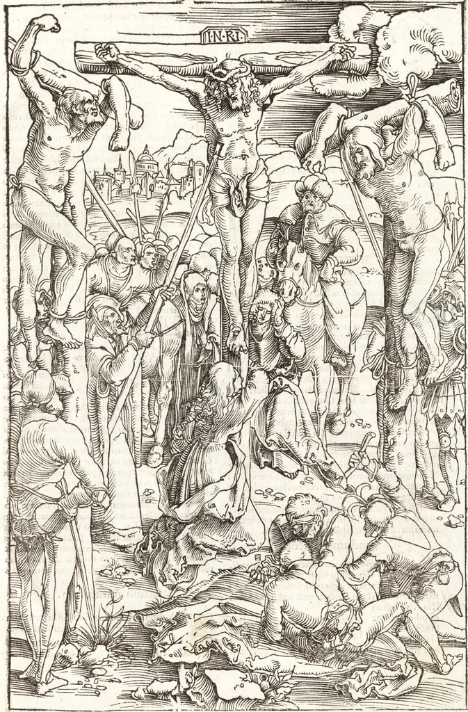 An illustration from Speculum passionis Domini Nostri Ihesu Christi : in quo relucẽt hec omnia singulariter vere & absolute, puta omnis p[er]fectio yerarchie, omniũ fidelium beatitudo, omnes virtutes, dona, fructus, et spiritualiũ bonorũ omnium efficacia, quod in fine prime partis huius speculi manifestissime cõprobat̃, 1507, leaf 136